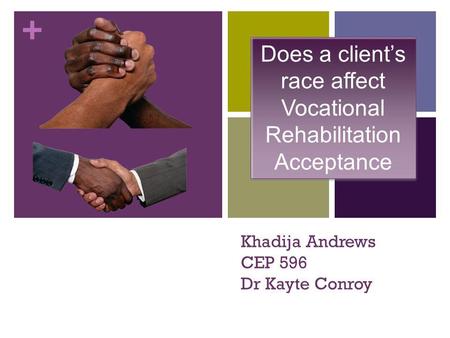 + Khadija Andrews CEP 596 Dr Kayte Conroy Does a client’s race affect Vocational Rehabilitation Acceptance.