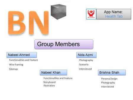 Group Members Nabeel Ahmed Wire framing Functionalities and Feature Sitemap Photography Persona Design Scenario Storyboard Nabeel Khan Functionalities.