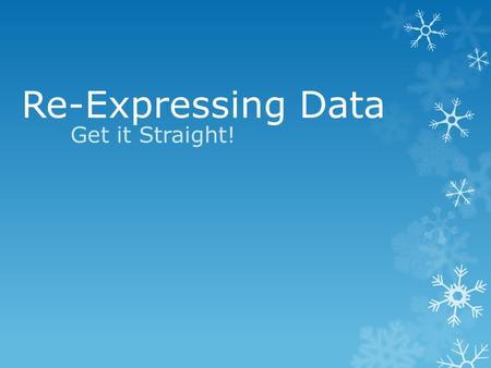 Re-Expressing Data Get it Straight!. Page 192, #2, 4, 15, 19, 22 Residuals Pg 193, # 11, 23, 27, 33, 45 Pg 195, 16, 22, 23,25,37 Regression Wisdom Pg.