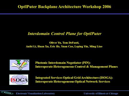 Electronic Visualization Laboratory University of Illinois at Chicago Photonic Interdomain Negotiator (PIN): Interoperate Heterogeneous Control & Management.