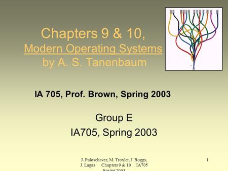 J. Paloschavez, M. Troxler, J. Boggs, J. Lagas Chapters 9 & 10 IA705 Spring 2003 1 Chapters 9 & 10, Modern Operating Systems by A. S. Tanenbaum Group E.