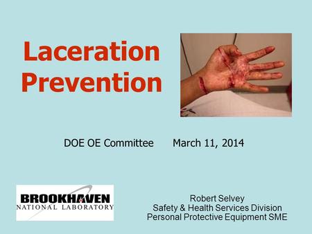 Laceration Prevention DOE OE Committee March 11, 2014 Robert Selvey Safety & Health Services Division Personal Protective Equipment SME.