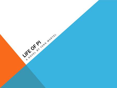 LIFE OF PI A NOVEL BY YANN MARTEL. LIFE OF PI Published in 2003 by Yann Martel Winner of the Man Booker Prize for Literature Developed into a major motion.