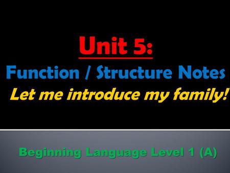 Beginning Language Level 1 (A).  I can understand what people say in a short conversation about family members.  I can understand basic descriptions.