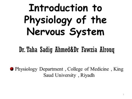 Introduction to Physiology of the Nervous System