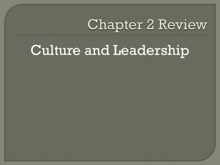 Culture and Leadership