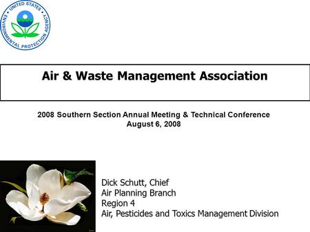 Air & Waste Management Association Dick Schutt, Chief Air Planning Branch Region 4 Air, Pesticides and Toxics Management Division 2008 Southern Section.