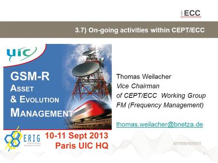 3.7) On-going activities within CEPT/ECC Thomas Weilacher Vice Chairman of CEPT/ECC Working Group FM (Frequency Management)