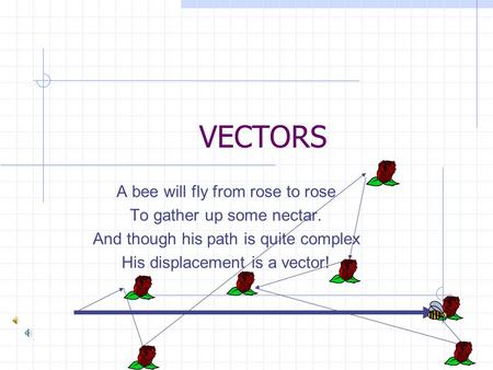 VECTORS A bee will fly from rose to rose To gather up some nectar.