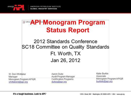 2012 Standards Conference SC18 Committee on Quality Standards