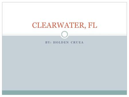 BY: HOLDEN CRUEA CLEARWATER, FL. Current conditions Temperature- 78F Humidity- 76% Wind- 9mph going north Chance of rain- 10%