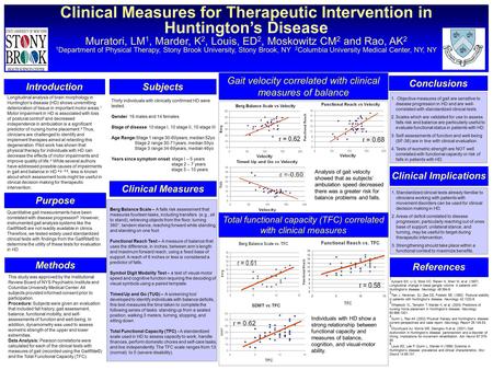 Clinical Measures for Therapeutic Intervention in Huntington’s Disease Muratori, LM 1, Marder, K 2, Louis, ED 2, Moskowitz CM 2 and Rao, AK 2 1 Department.