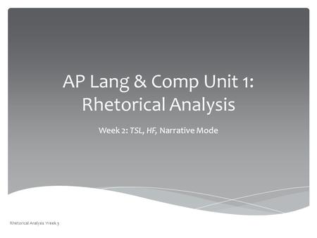 AP Lang & Comp Unit 1: Rhetorical Analysis Week 2: TSL, HF, Narrative Mode Rhetorical Analysis Week 3.