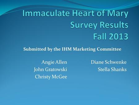 Angie Allen John Gratowski Christy McGee Diane Schwenke Stella Shanks Submitted by the IHM Marketing Committee.