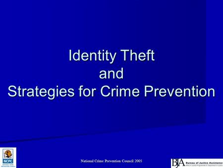 National Crime Prevention Council 2005 Identity Theft and Strategies for Crime Prevention.