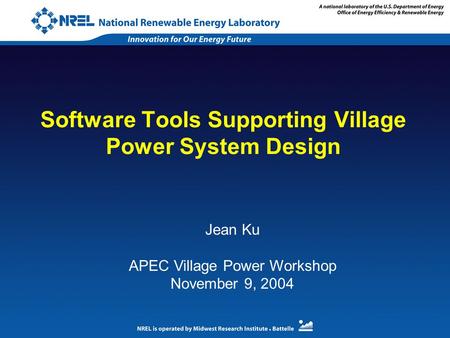 Software Tools Supporting Village Power System Design