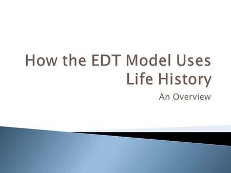 An Overview. EDT – Habitat Model Results = Species Habitat Potential Raw Data and Observations Species-Neutral Environment Species-Life Stage View of.