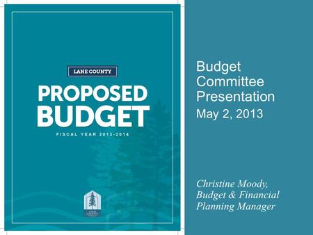 Budget Committee Presentation May 2, 2013 Christine Moody, Budget & Financial Planning Manager.