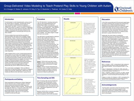 Participants and Setting Study participants included seven children diagnosed with an ASD who were currently enrolled in an early intensive behavioral.