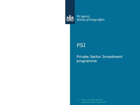 >> Focus on international business and cooperation PSI Private Sector Investment programme.