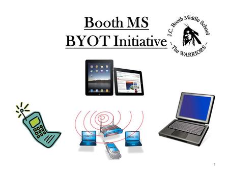 Booth MS BYOT Initiative 1. BMS is one of two schools in Fayette County that piloted BYOT in the Spring of 2012. School district initiated this. All schools.