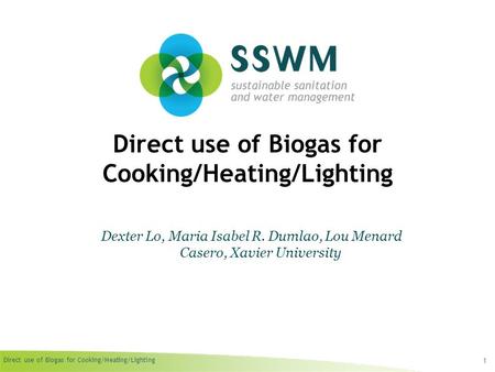 Direct use of Biogas for Cooking/Heating/Lighting