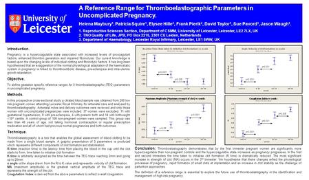 A Reference Range for Thromboelastographic Parameters in Uncomplicated Pregnancy. Helena Maybury 1, Patricia Squire 1, Elysee Hille 2, Frank Pierik 2,