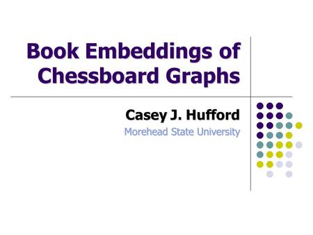 Book Embeddings of Chessboard Graphs Casey J. Hufford Morehead State University.