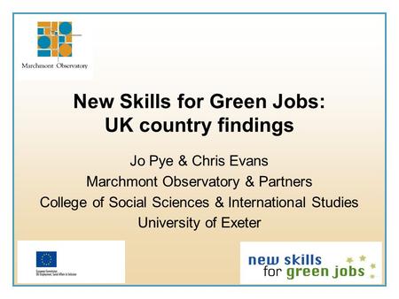 New Skills for Green Jobs: UK country findings