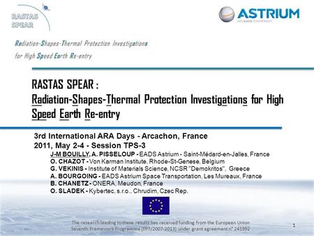 Ra diation- S hapes- T hermal Protection Investig a tion s for High Sp eed Ea rth R e-entry J-M BOUILLY, A. PISSELOUP - EADS Astrium - Saint-Médard-en-Jalles,