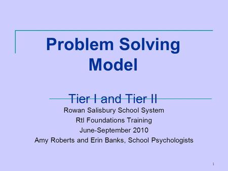 Problem Solving Model Tier I and Tier II