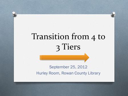 Transition from 4 to 3 Tiers September 25, 2012 Hurley Room, Rowan County Library.