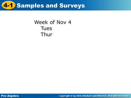 Week of Nov 4 Tues Thur.