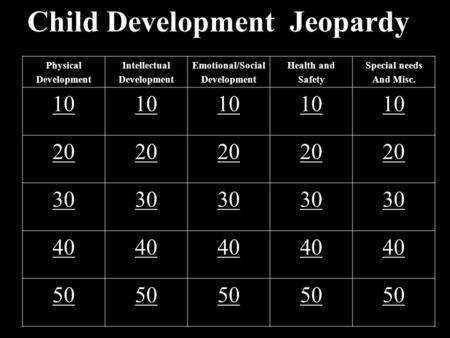 Child Development Jeopardy