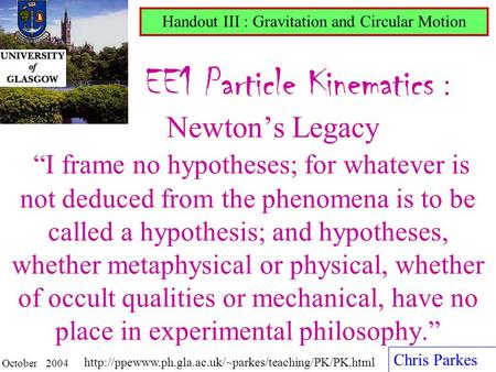 Handout III : Gravitation and Circular Motion