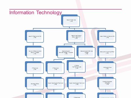 Information Technology Head of IT Services 1 FTE Head of Infrastructure (CS) 1 FTE Network Infrastructure and Security Manager 1 FTE IT Technician 1 FTE.