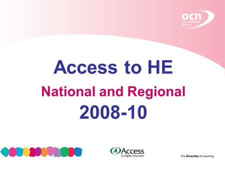 1 Access to HE National and Regional 2008-10. 2 How did we get to this point? 2003: request to QAA to make proposals for developing Access to HE in The.