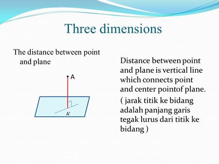 Three dimensions The distance between point and plane