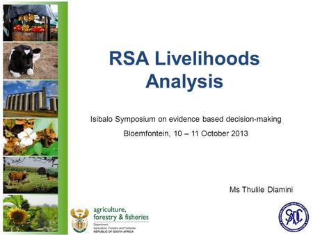 RSA Livelihoods Analysis Isibalo Symposium on evidence based decision-making Bloemfontein, 10 – 11 October 2013 Ms Thulile Dlamini.