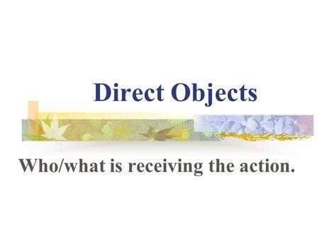 Direct Objects Who/what is receiving the action.