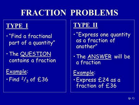 FRACTION PROBLEMS TYPE I TYPE II