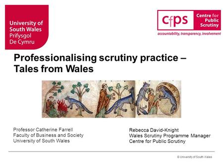 © University of South Wales Professor Catherine Farrell Faculty of Business and Society University of South Wales Rebecca David-Knight Wales Scrutiny Programme.