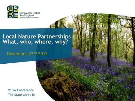 Local Nature Partnerships What, who, where, why? November 22 nd 2012 VSNW Conference The State We’re In.