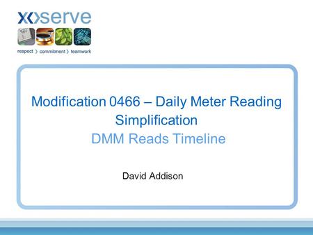 Modification 0466 – Daily Meter Reading Simplification DMM Reads Timeline David Addison.