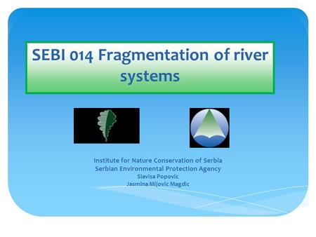 Institute for Nature Conservation of Serbia Serbian Environmental Protection Agency Slavisa Popovic Jasmina Mijovic Magdic SEBI 014 Fragmentation of river.