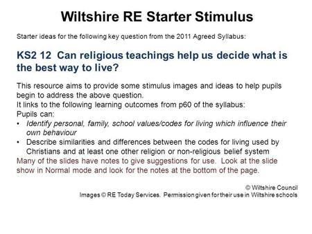 Wiltshire RE Starter Stimulus