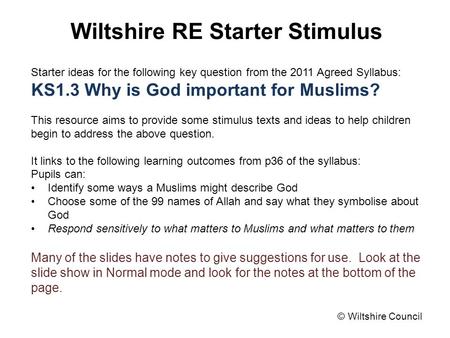 Wiltshire RE Starter Stimulus