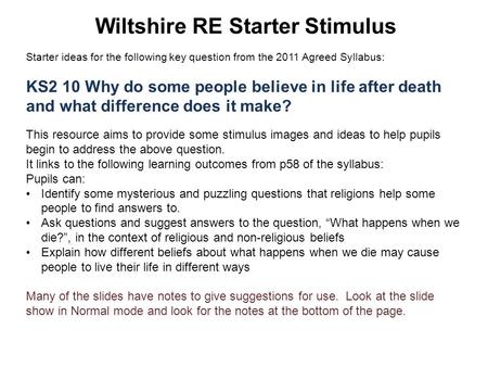 Wiltshire RE Starter Stimulus