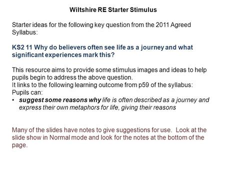 Wiltshire RE Starter Stimulus