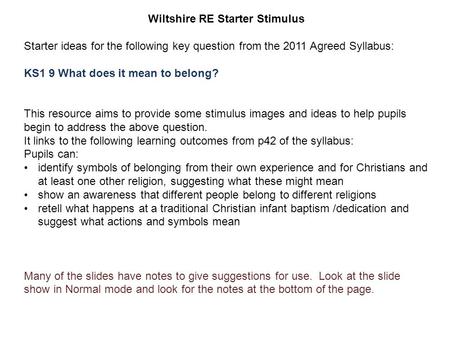 Wiltshire RE Starter Stimulus